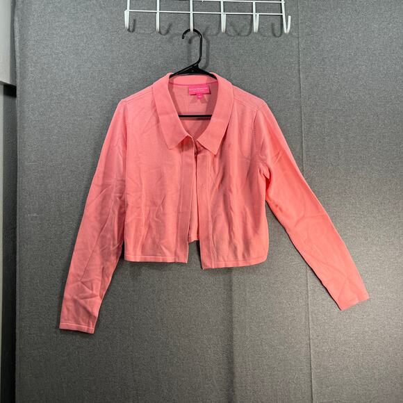 Isaac Mizrahi Live! Collared Sweater Cardigan Cardigan Pink Frosting, Small - Picture 1 of 10